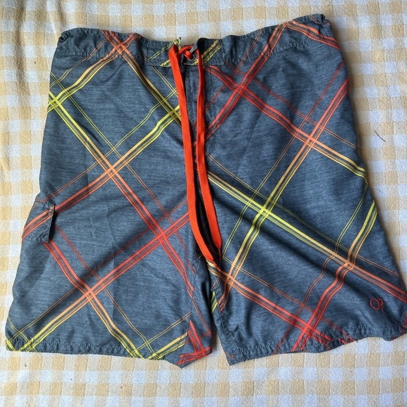 OP Grey Orange Striped Swim Trunks - Picture 2 of 6
